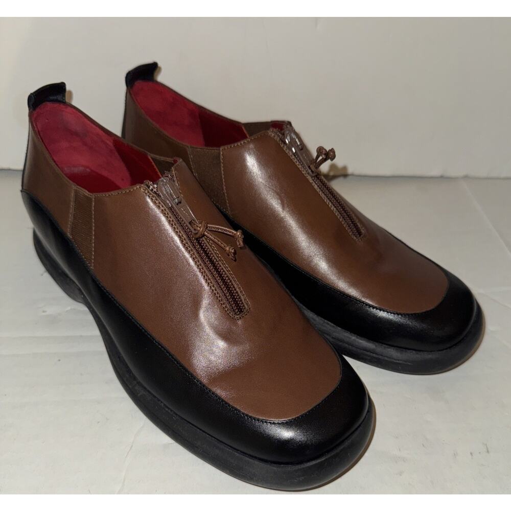 Donald Pliner Shows Womens 8 N Loafer Zip Up Brown Black Made in Italy